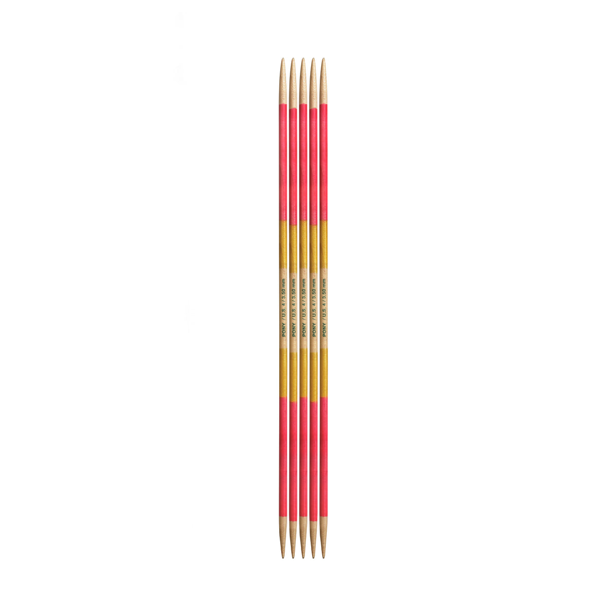 Set of five Pony Flair hand coloured double-pointed knitting needles, 20cm x 3.5mm