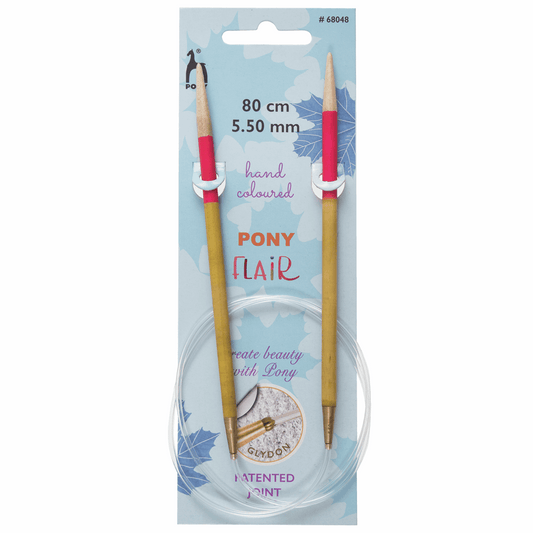 PONY 'Flair' Circular Fixed Hand Coloured Knitting Pins - 80cm x 5.50mm