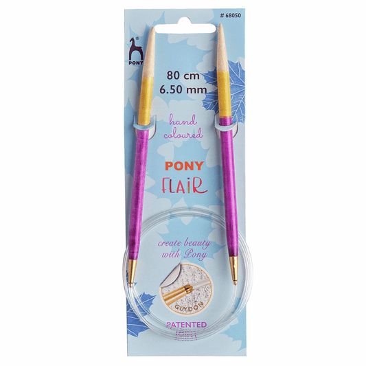 PONY 'Flair' Circular Fixed Hand Coloured Knitting Pins - 80cm x 6.50mm