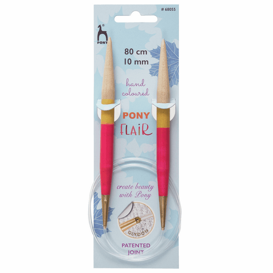 PONY 'Flair' Circular Fixed Hand Coloured Knitting Pins - 80cm x 10.00mm