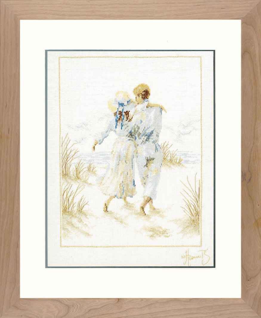 Lanarte Romance counted cross stitch kit showing the finished design