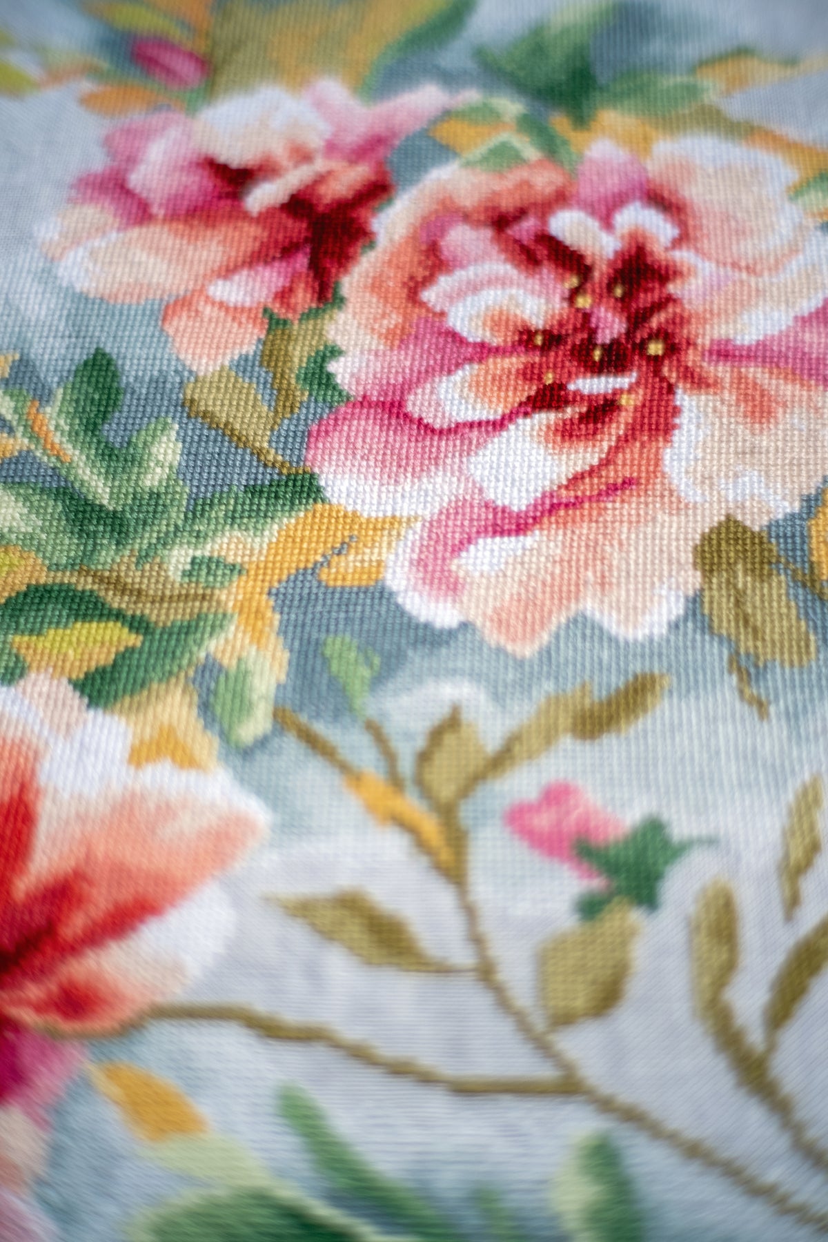 Finished Lanarte Rose Branch counted cross stitch design