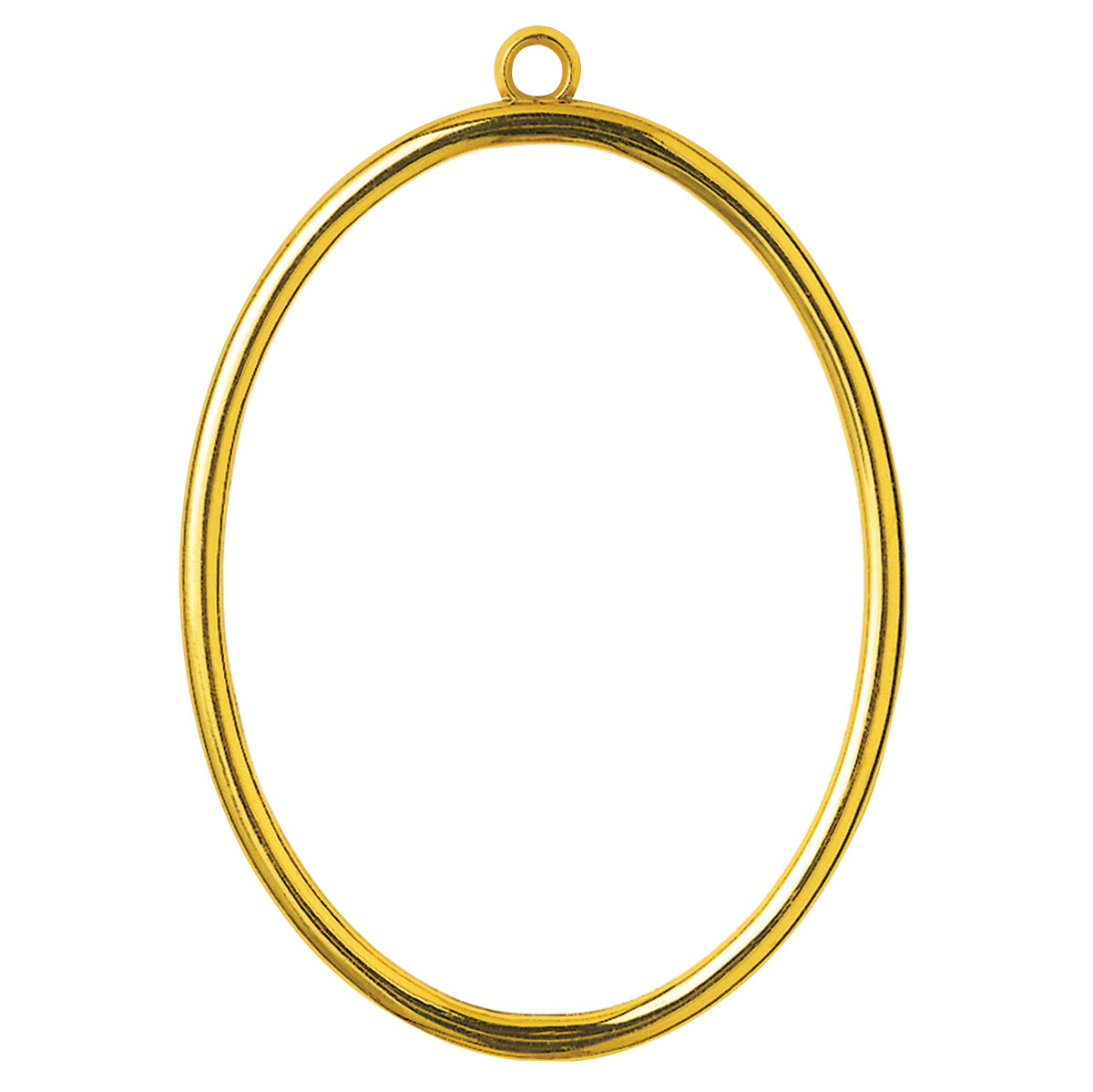 Oval gold-coloured plastic frame with a hanging loop