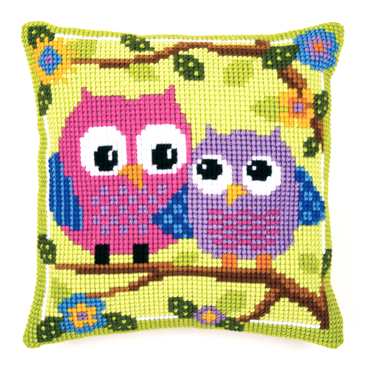 Cross stitch cushion with a owls design