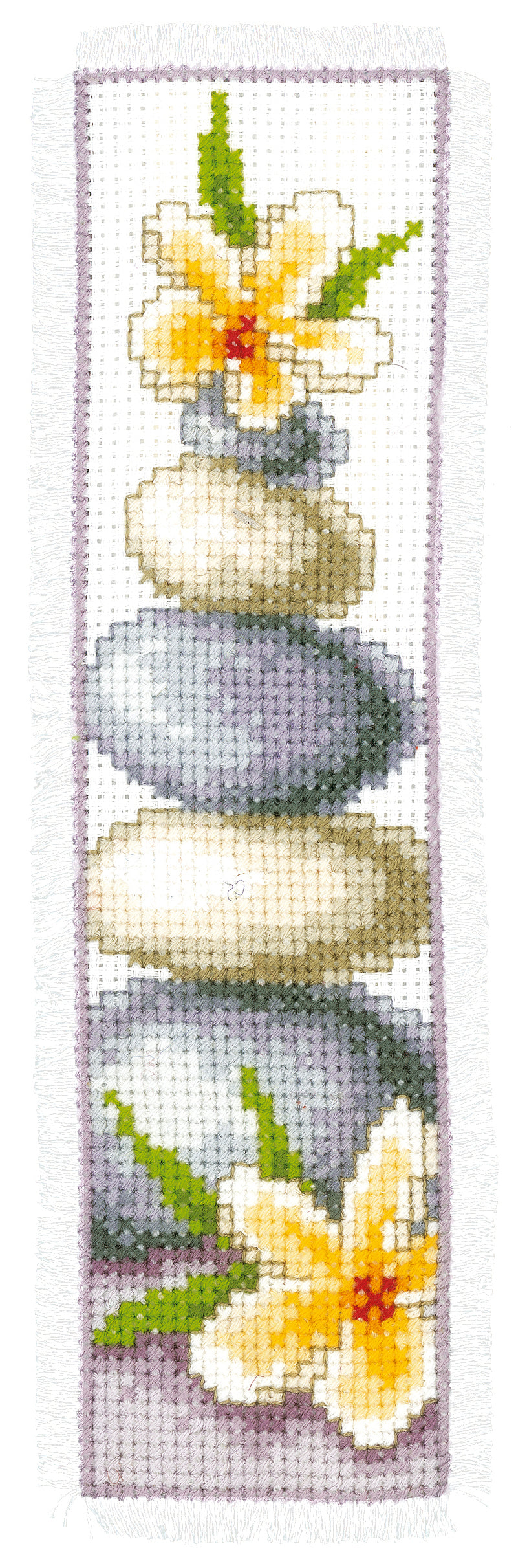 Finished Vervaco frangipani flower cross stitch bookmark