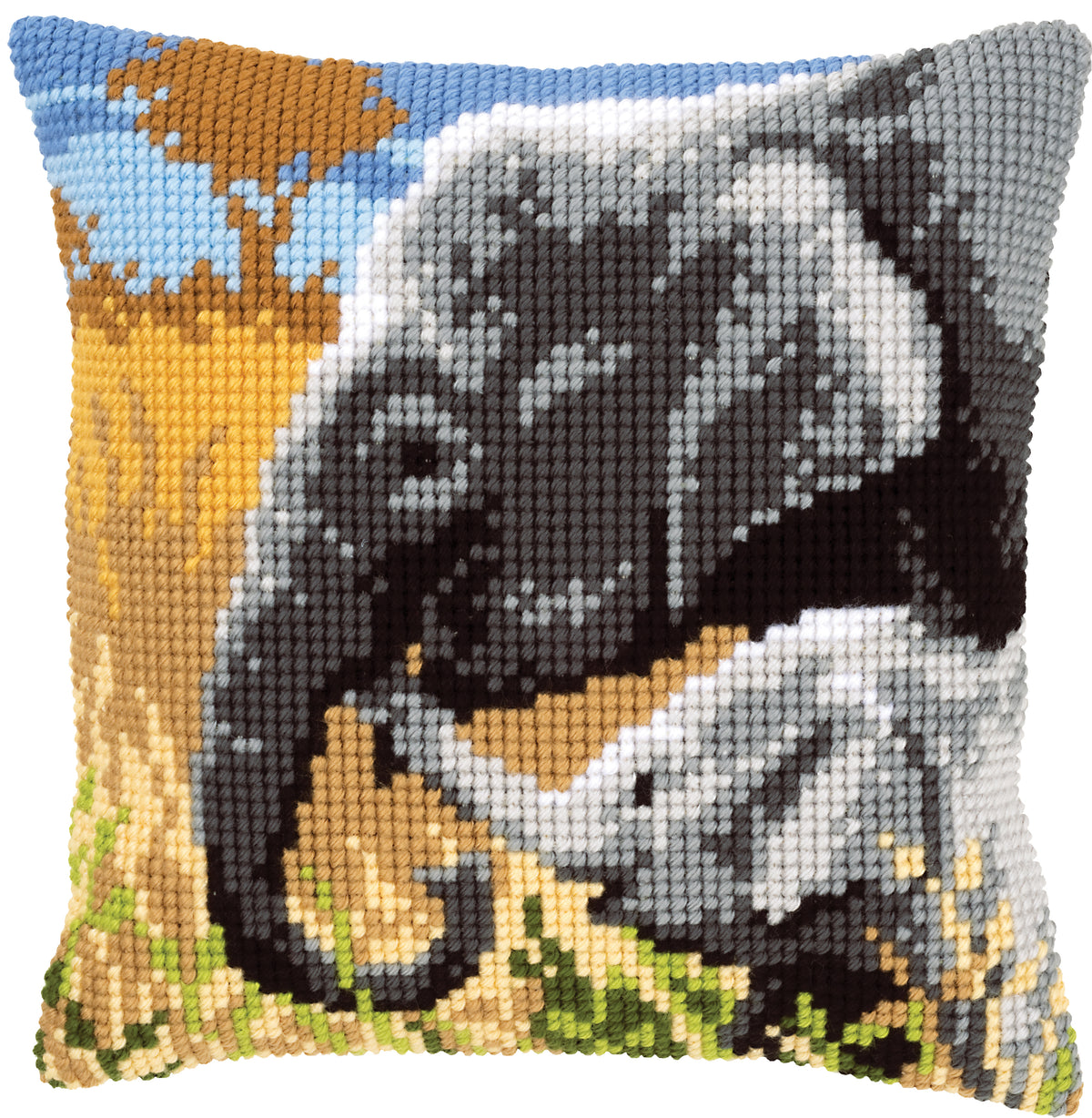 Cross stitch cushion with an elephant design