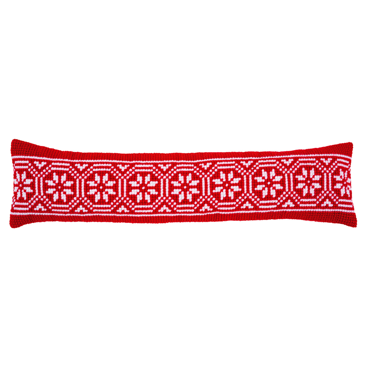 Cross stitched draught excluder with Christmas motifs