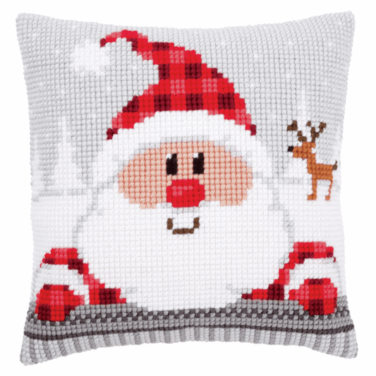 Cross Stitch Cushion Kit - Santa in a Plaid Hat