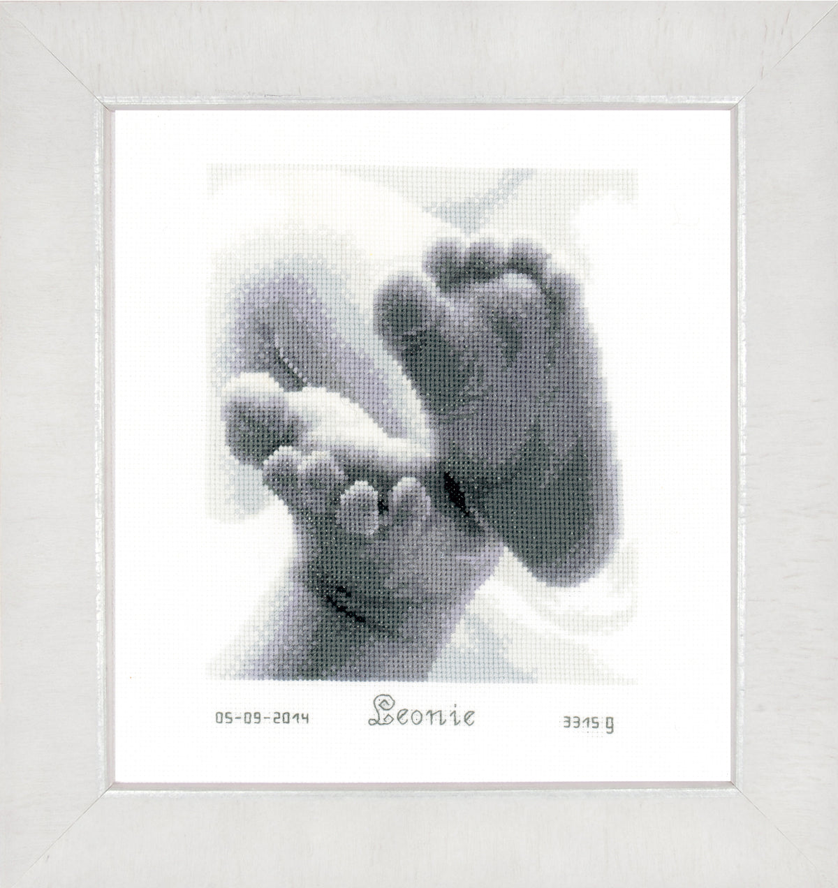 Cross stitch birth record kit with baby footprints