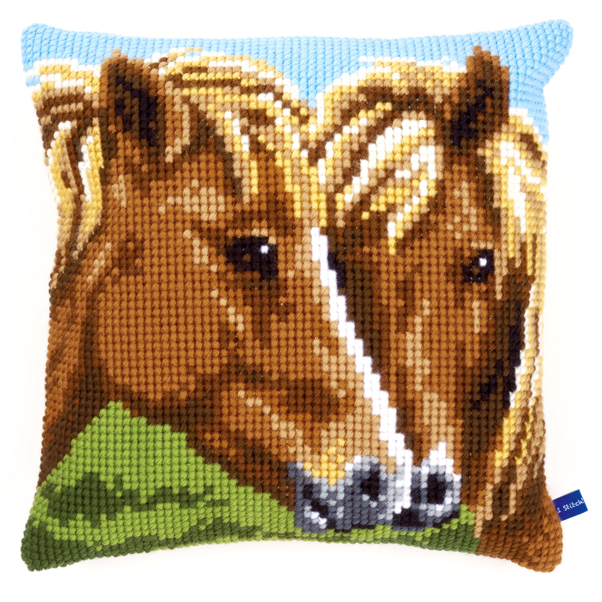 Stitched horses cushion front