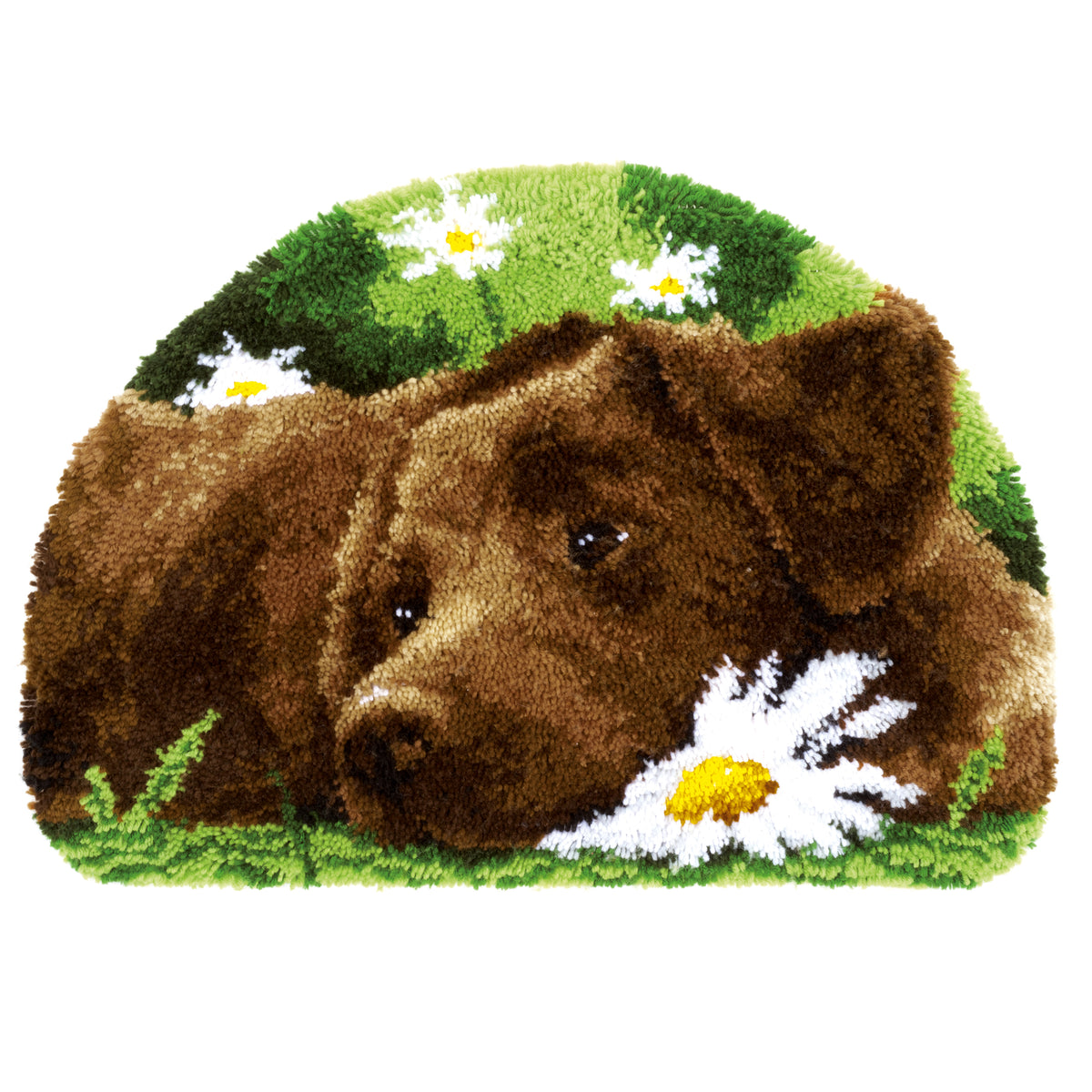 Finished chocolate Labrador latch hook rug