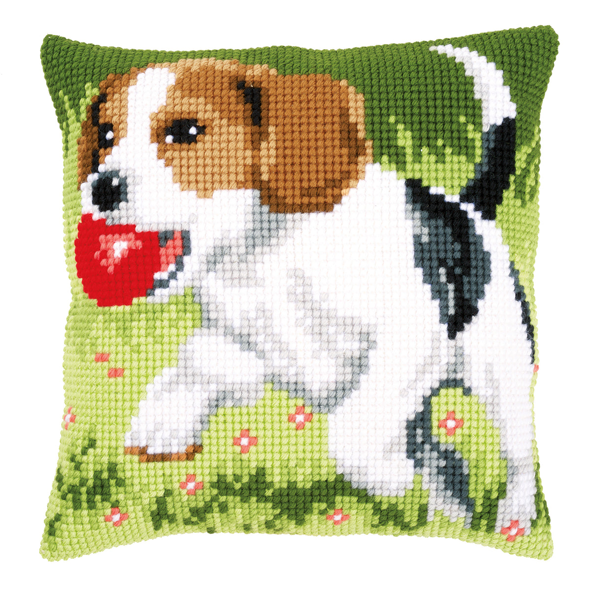 Cross stitch cushion with beagle dog design