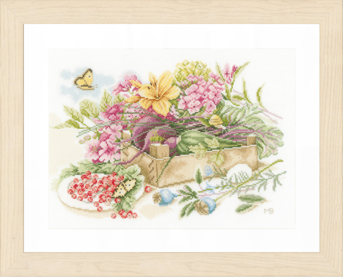 Garden scene counted cross stitch design