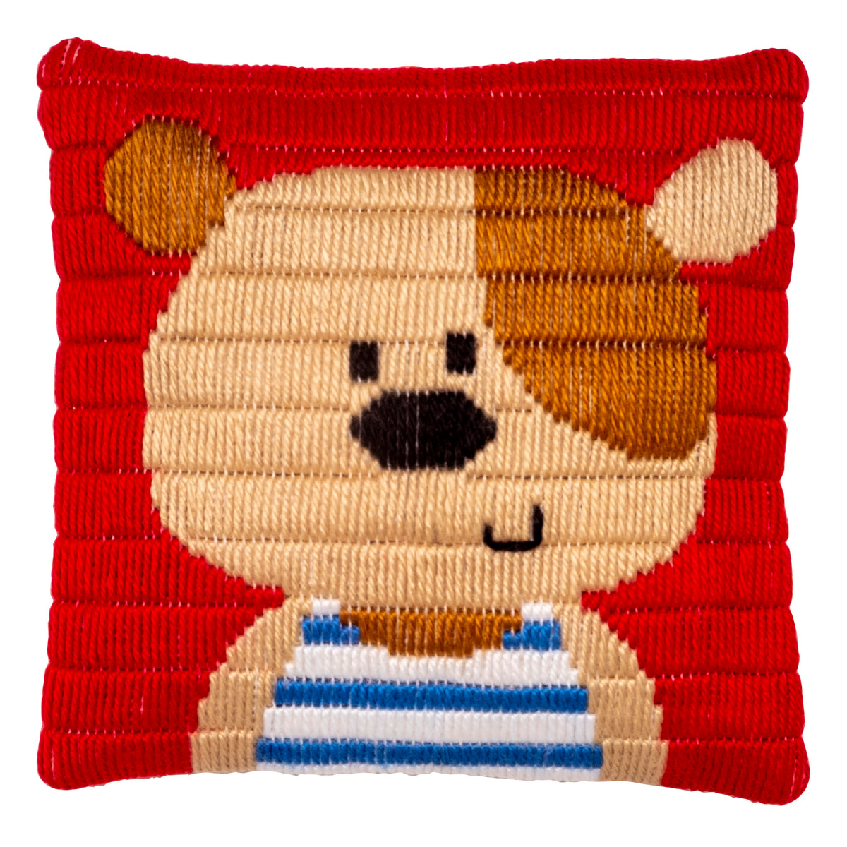 Little bear long stitch cushion design