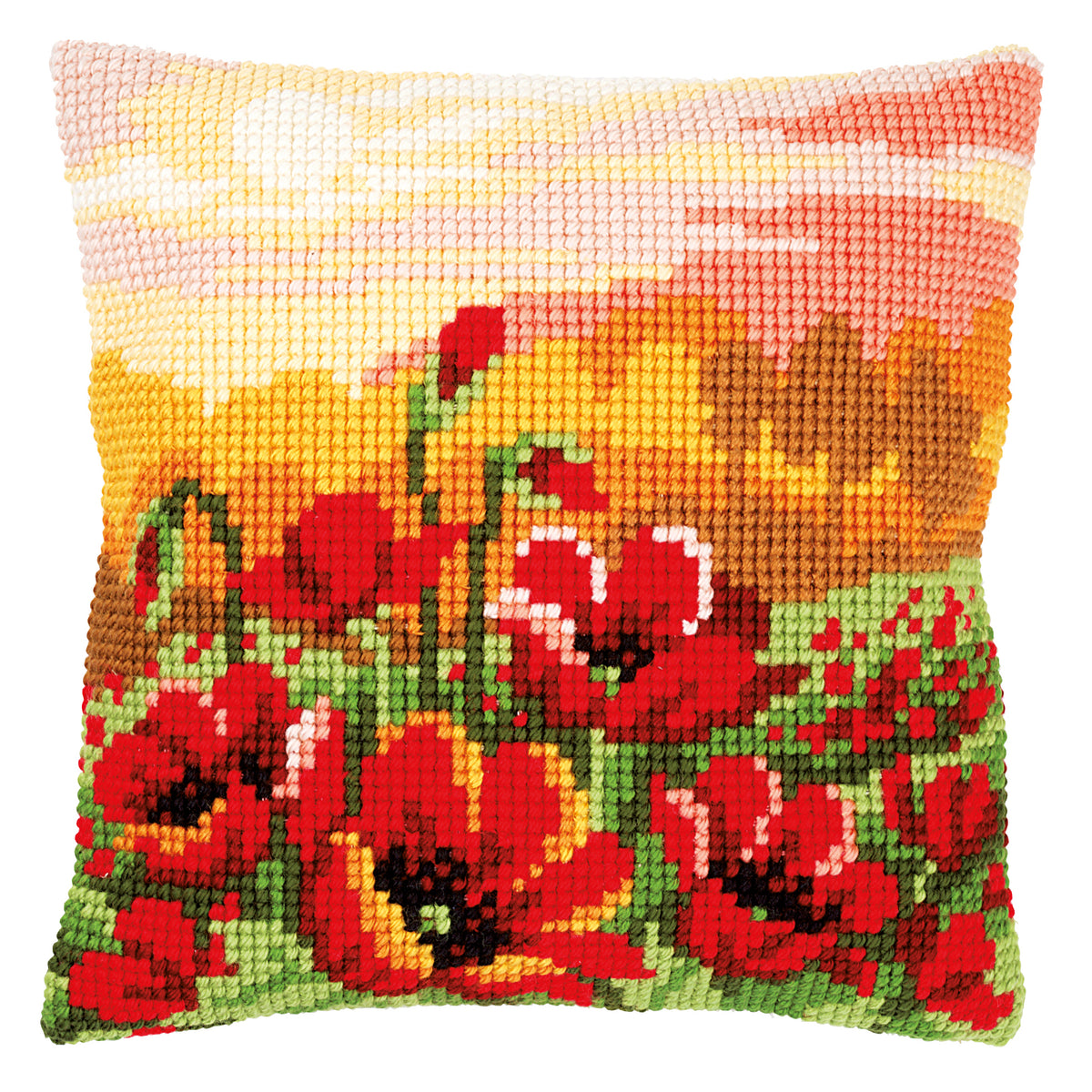 Poppy Meadow cross stitch cushion design