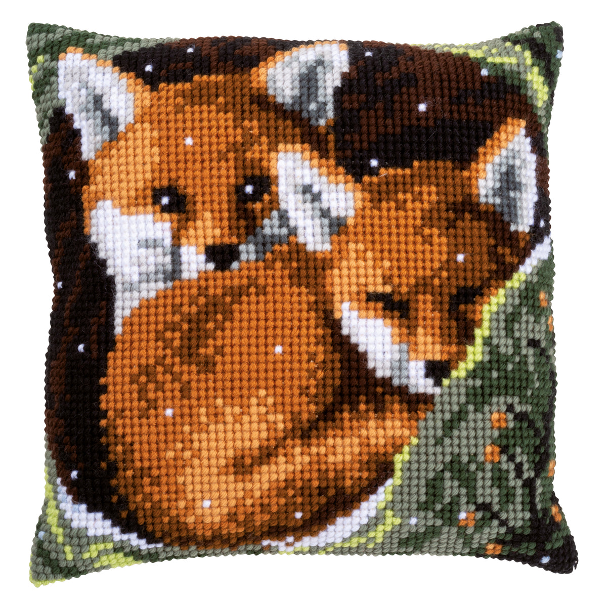 Cross stitch cushion with a foxes design