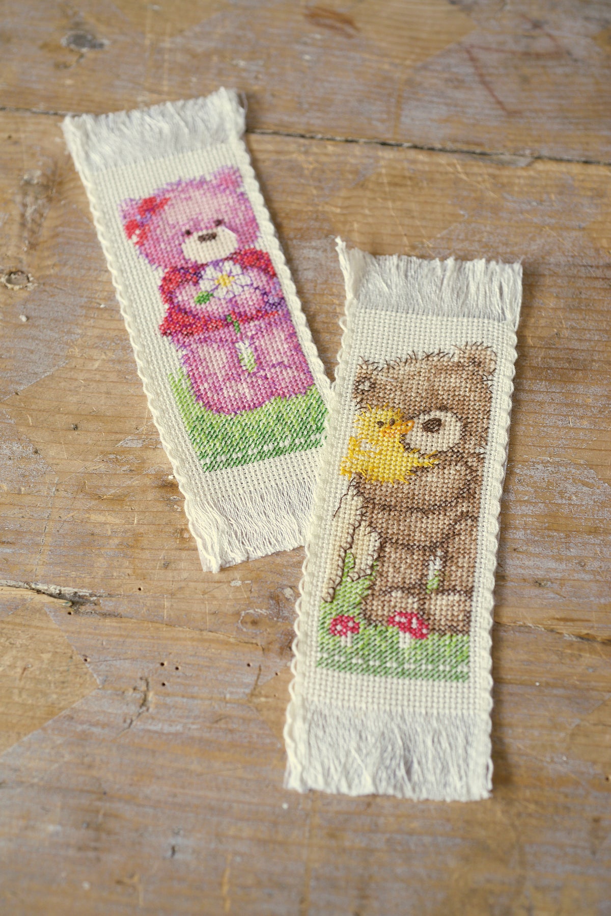 Two cross stitch bookmarks from the Popcorn range