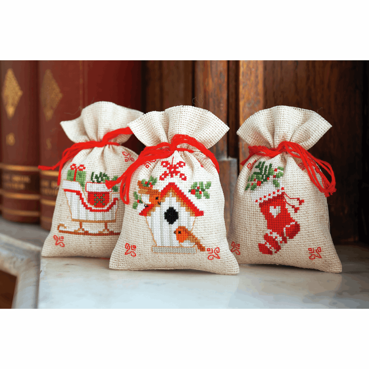 Counted Cross Stitch Pot-Pourri Bag Kit - Christmas Motif (set of 3)