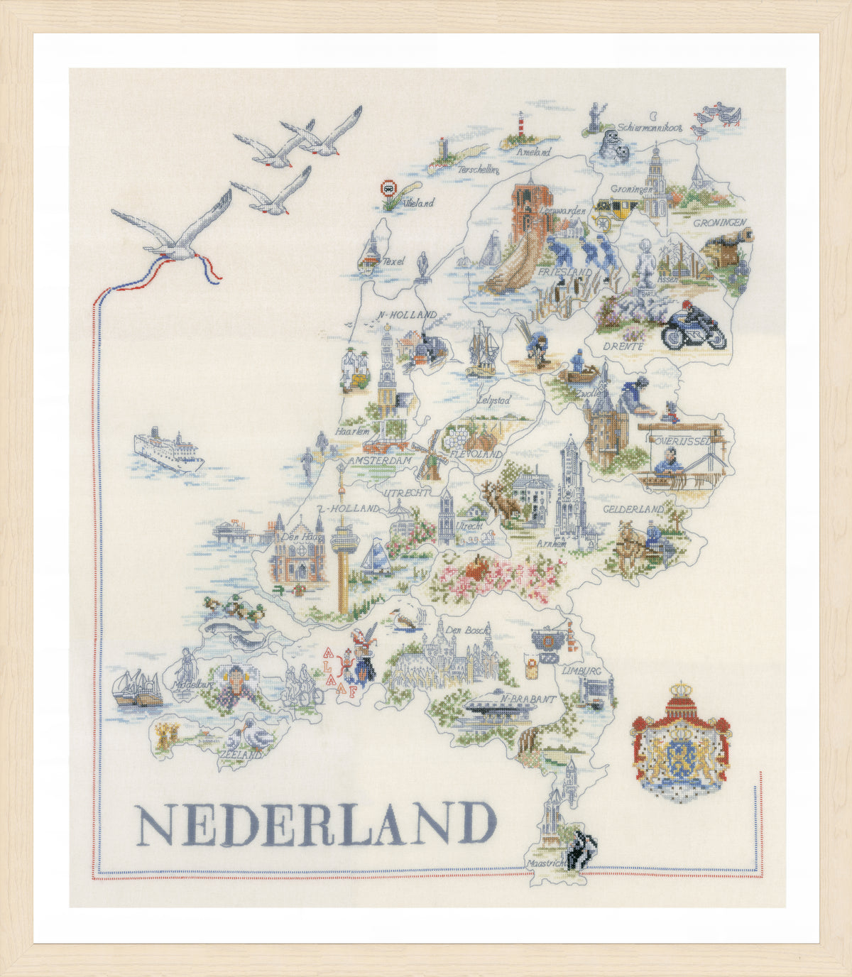 Finished Lanarte cross stitch map of Holland