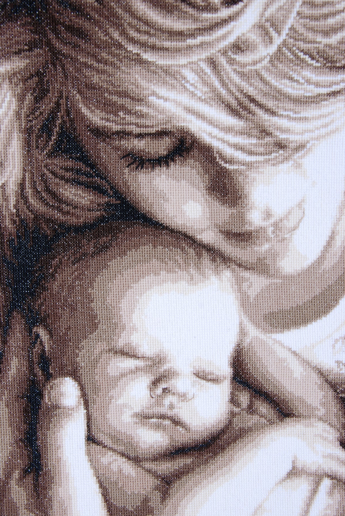 Large cross stitch picture of a mother and child