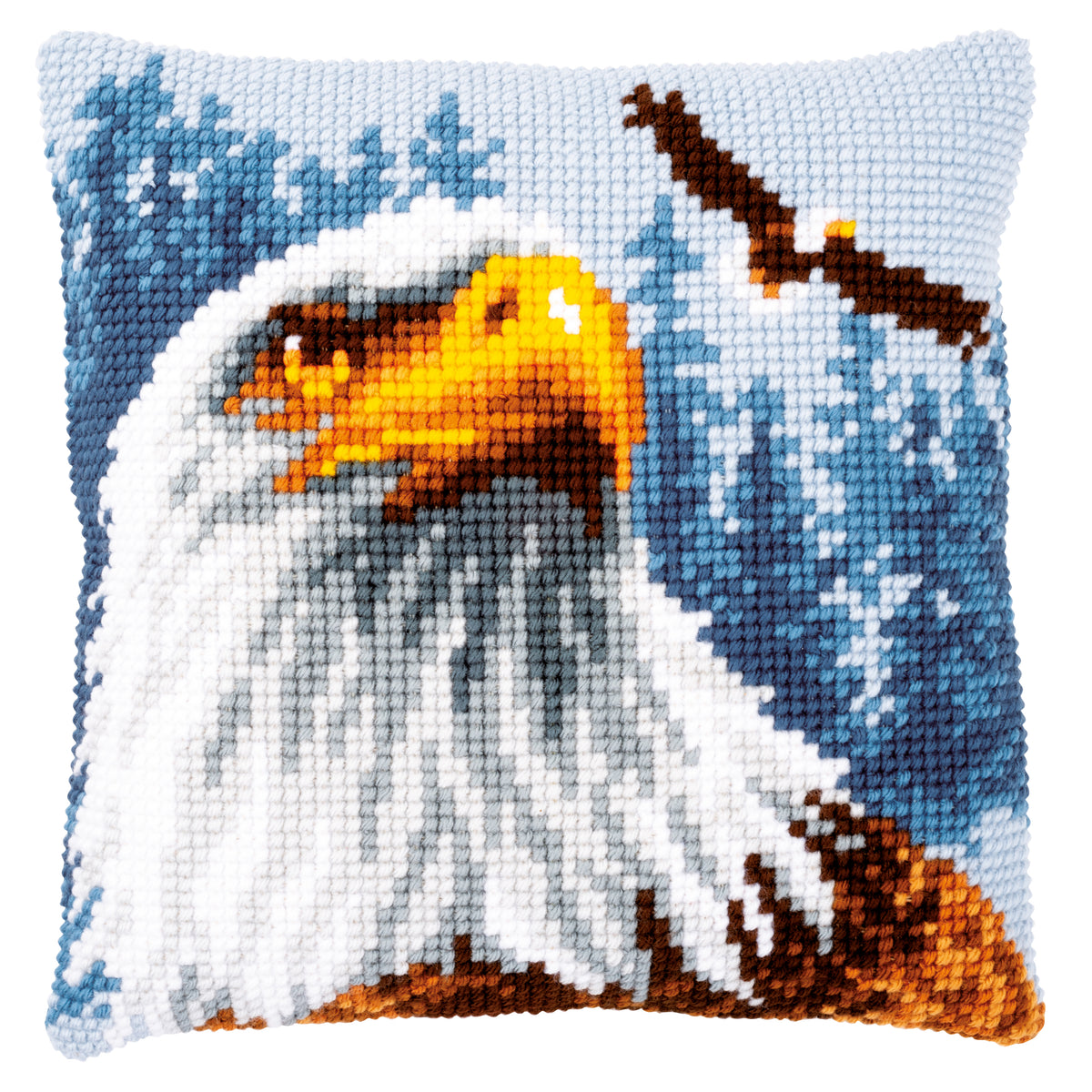 Cross stitch cushion with an eagle design
