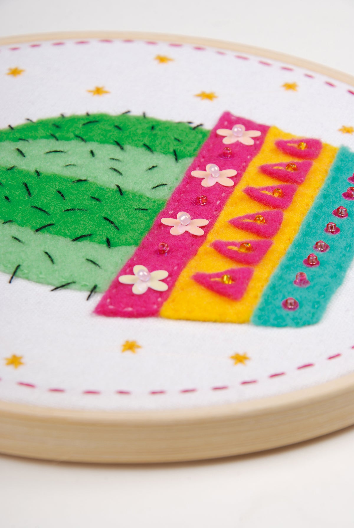 Cactus embroidery in a bamboo hoop