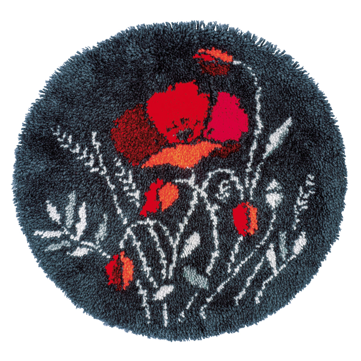Shaped latch hook rug with a poppies design