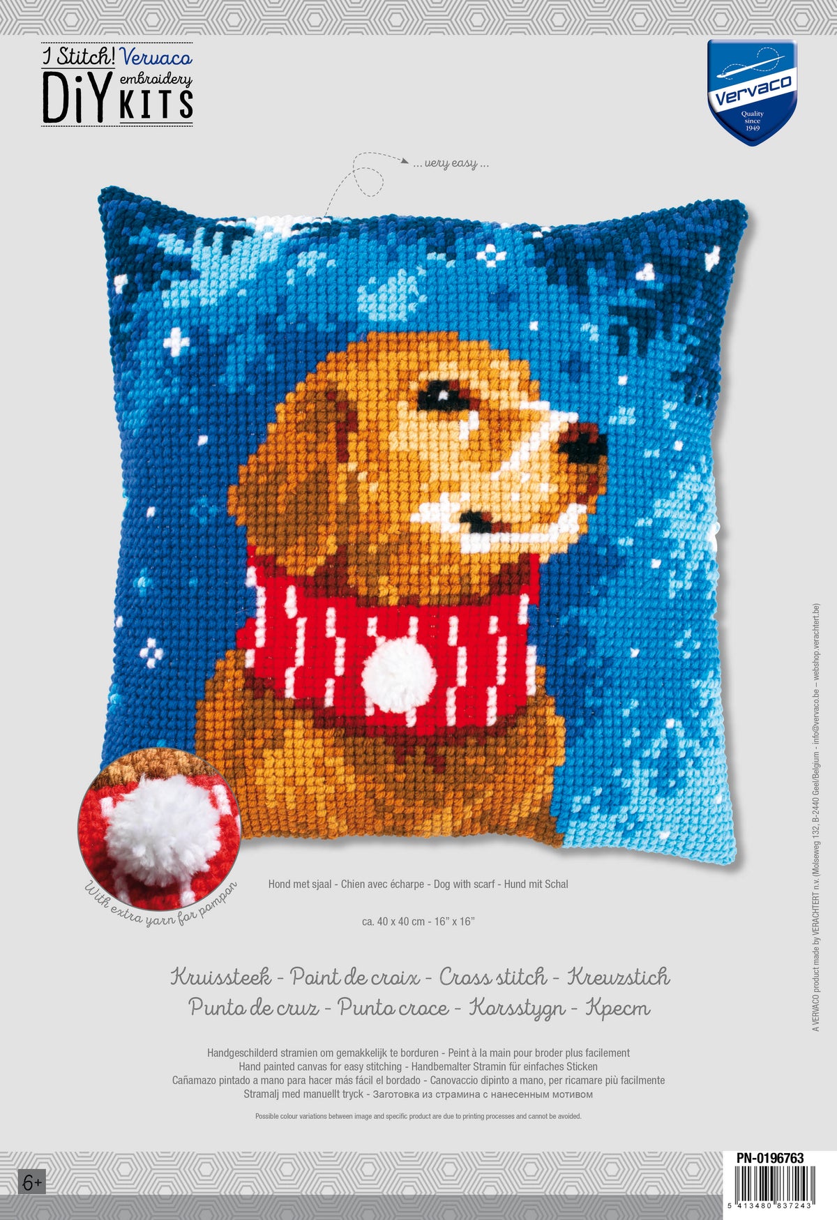 Dog with Scarf cross stitch cushion design