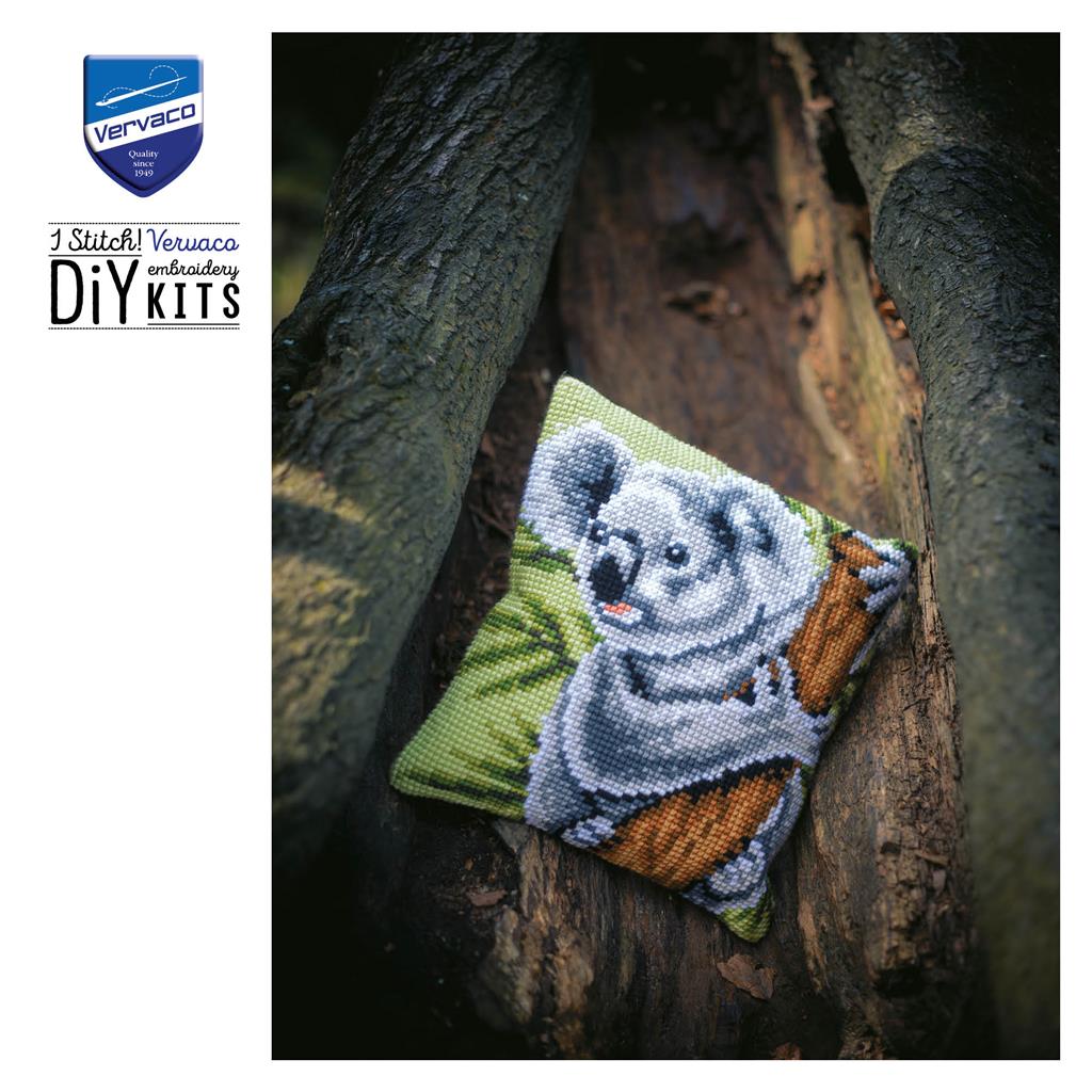 Square cushion stitched with a koala