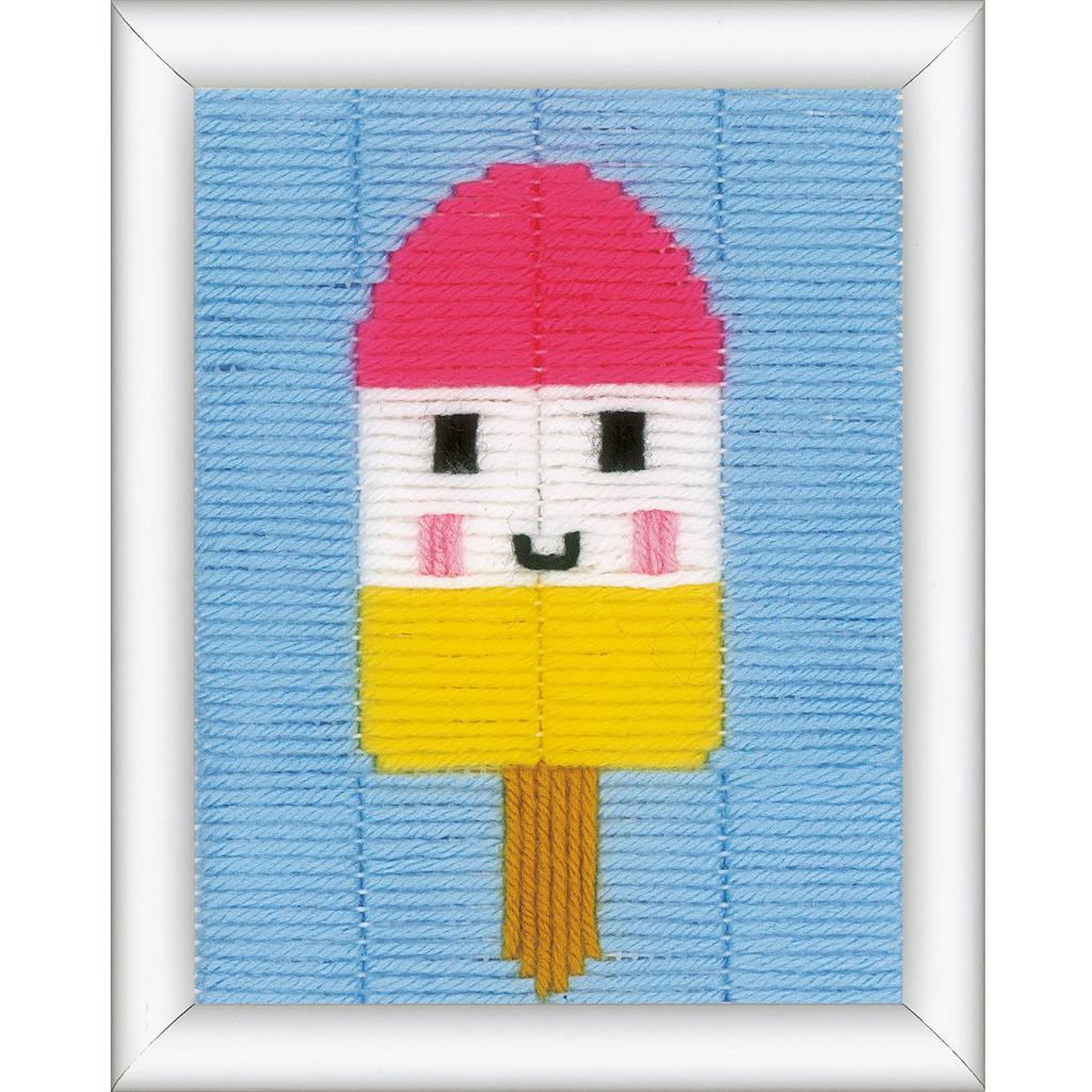 Finished ice cream long stitch picture from the Vervaco kit