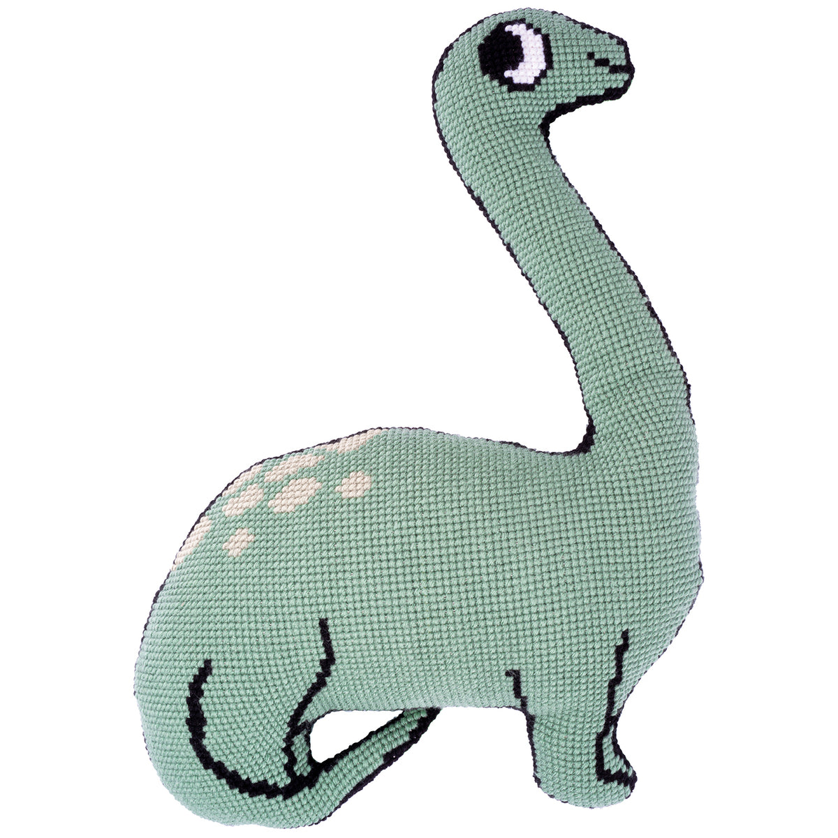 Dinosaur shaped cross stitch cushion by Eva Mouton