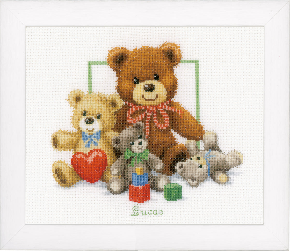 Cross stitch of cuddly teddy bears