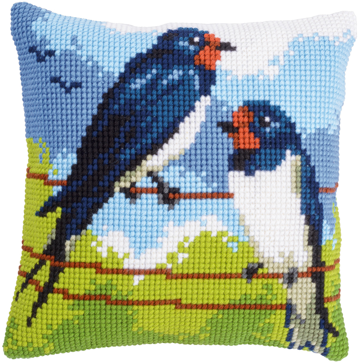 Swallows cross stitch cushion front