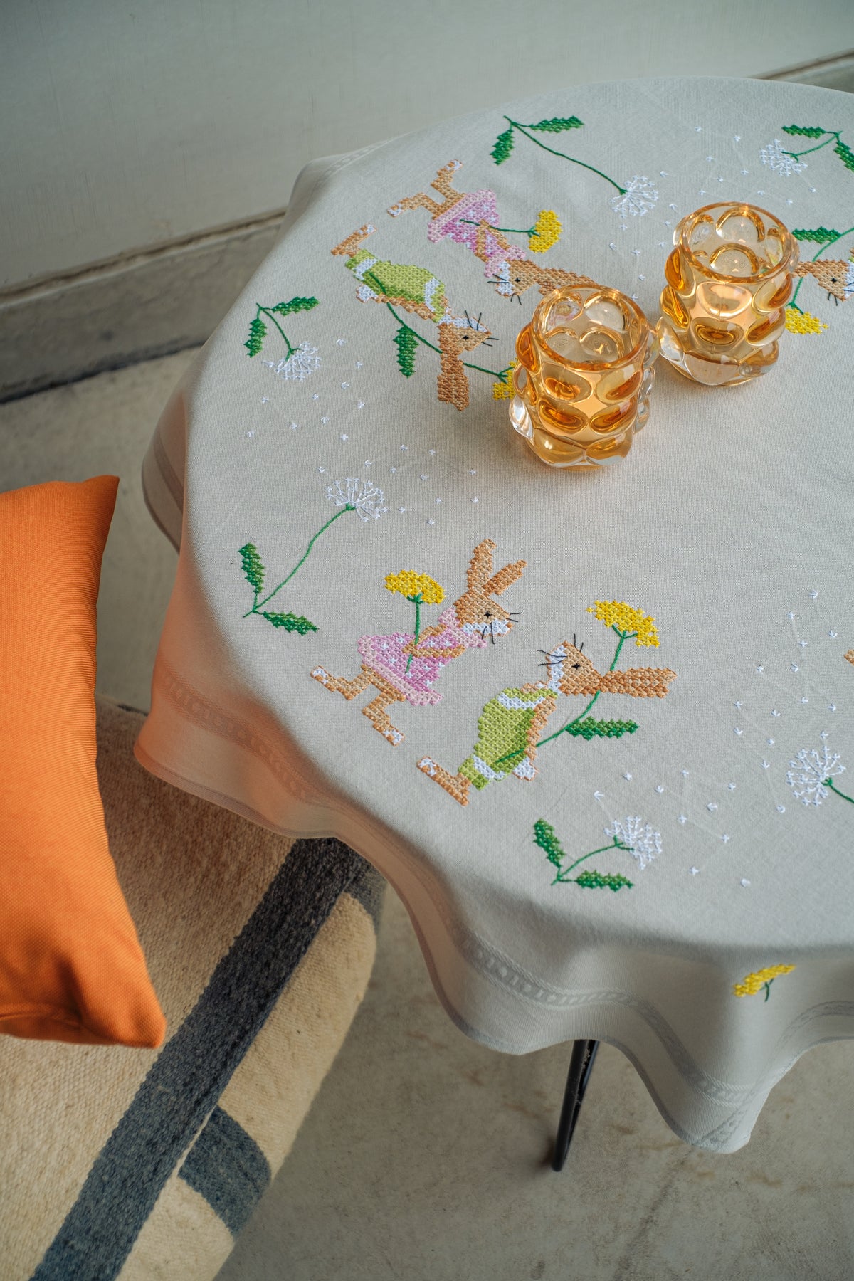 Easter rabbits embroidered tablecloth