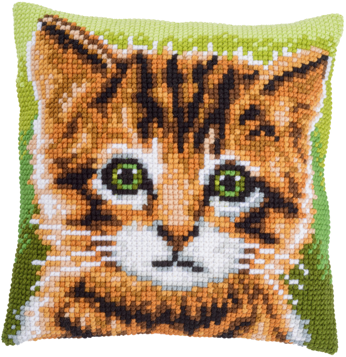 Cross stitch cushion with a kitten