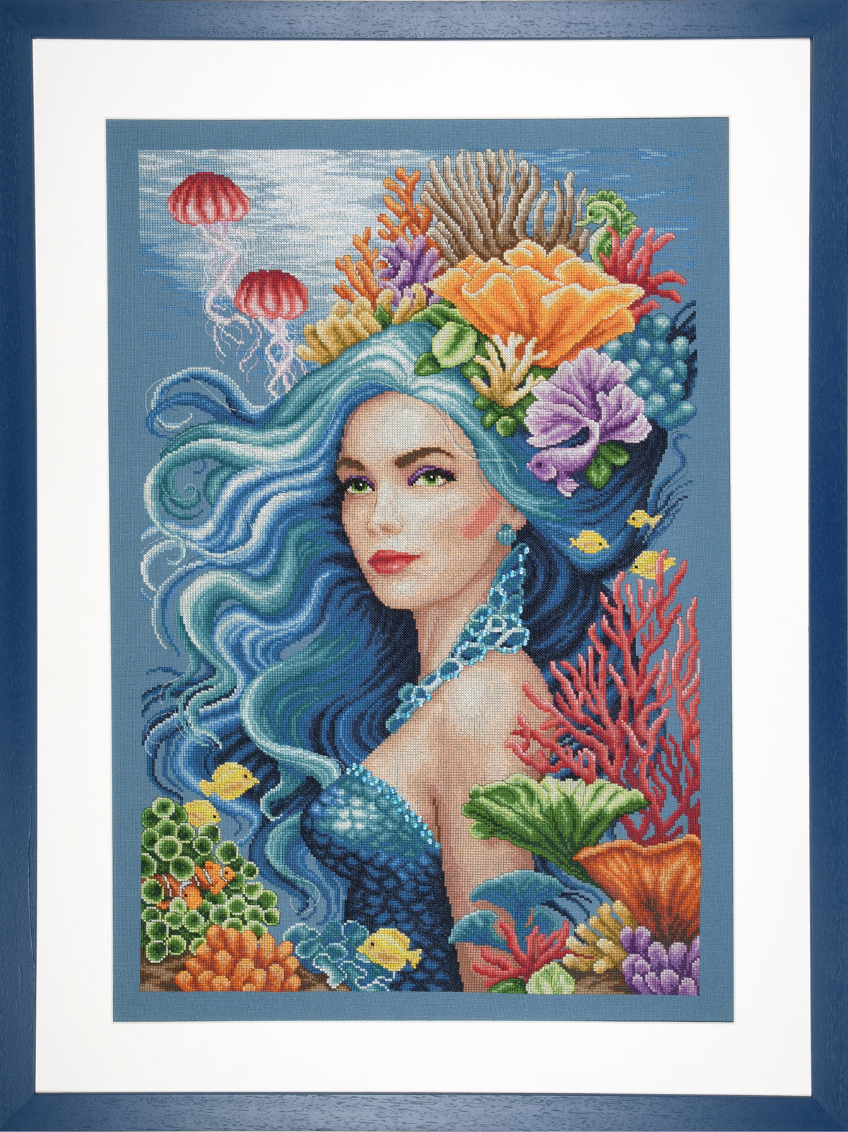 Large cross stitch picture of a sea scene