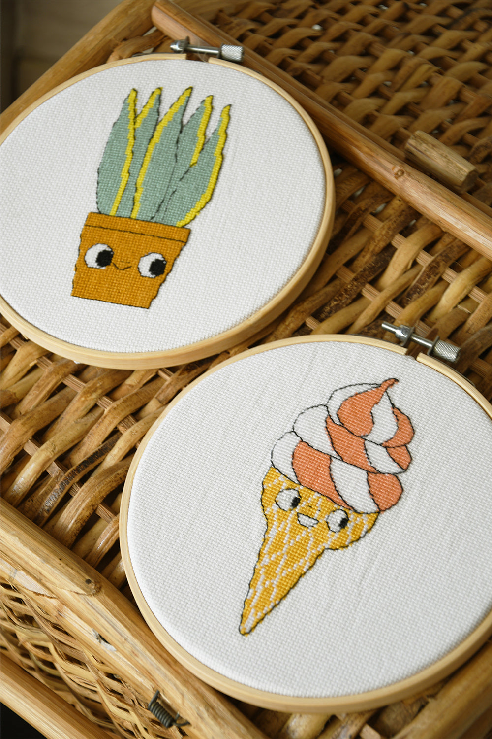 Eva Mouton sansevieria cross stitch design in an embroidery hoop