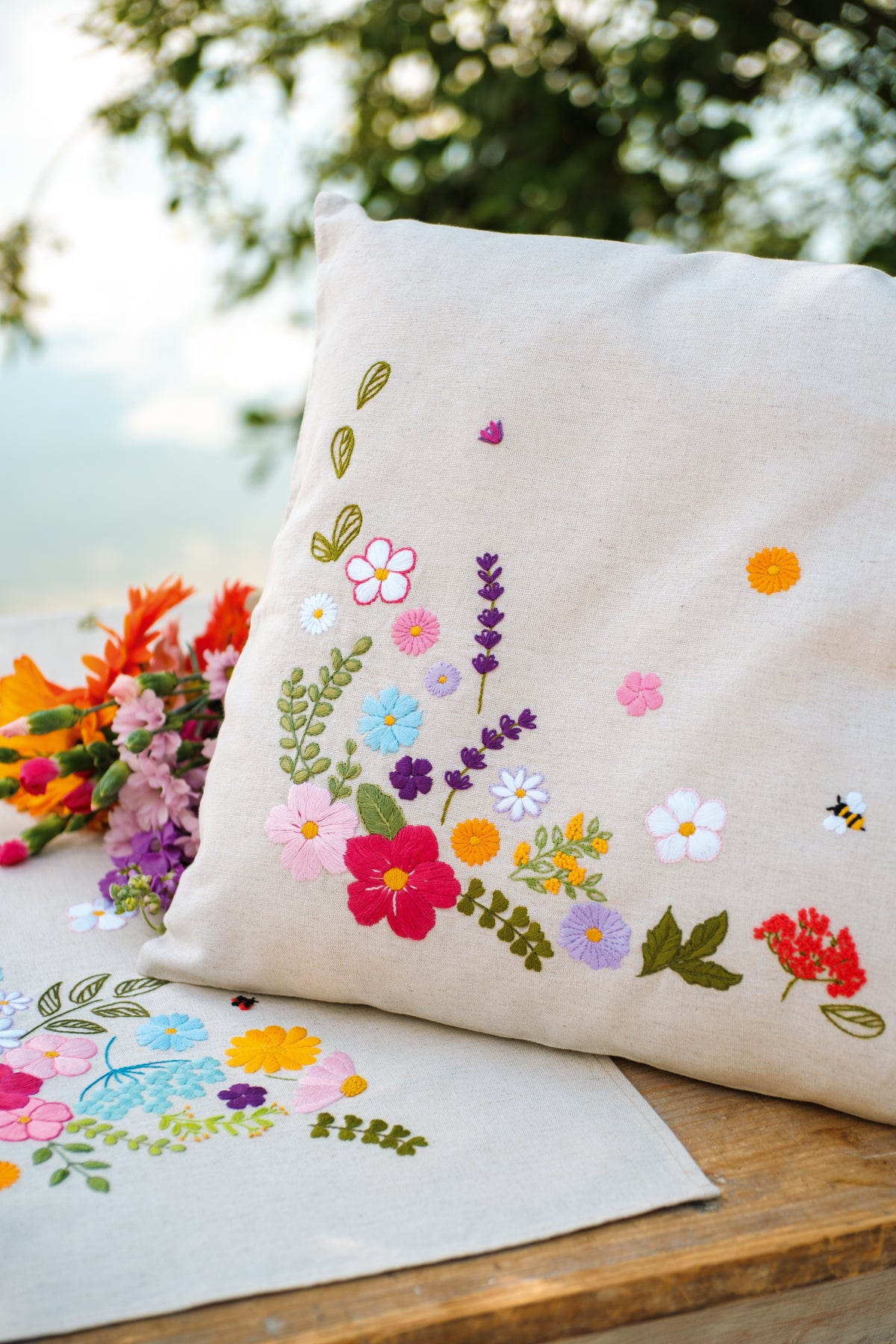 Vervaco Colourful World of Flowers embroidered cushion kit