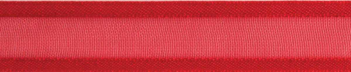 Reel of red sheer organdie ribbon with satin edges