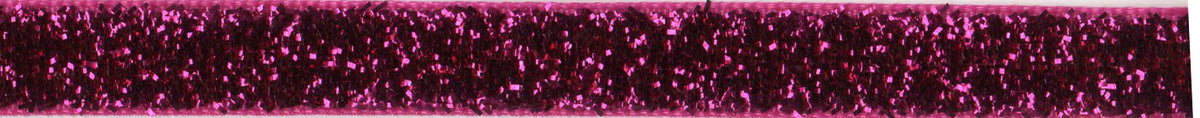 Close-up of woven sparkle ribbon in metallic spicy pink