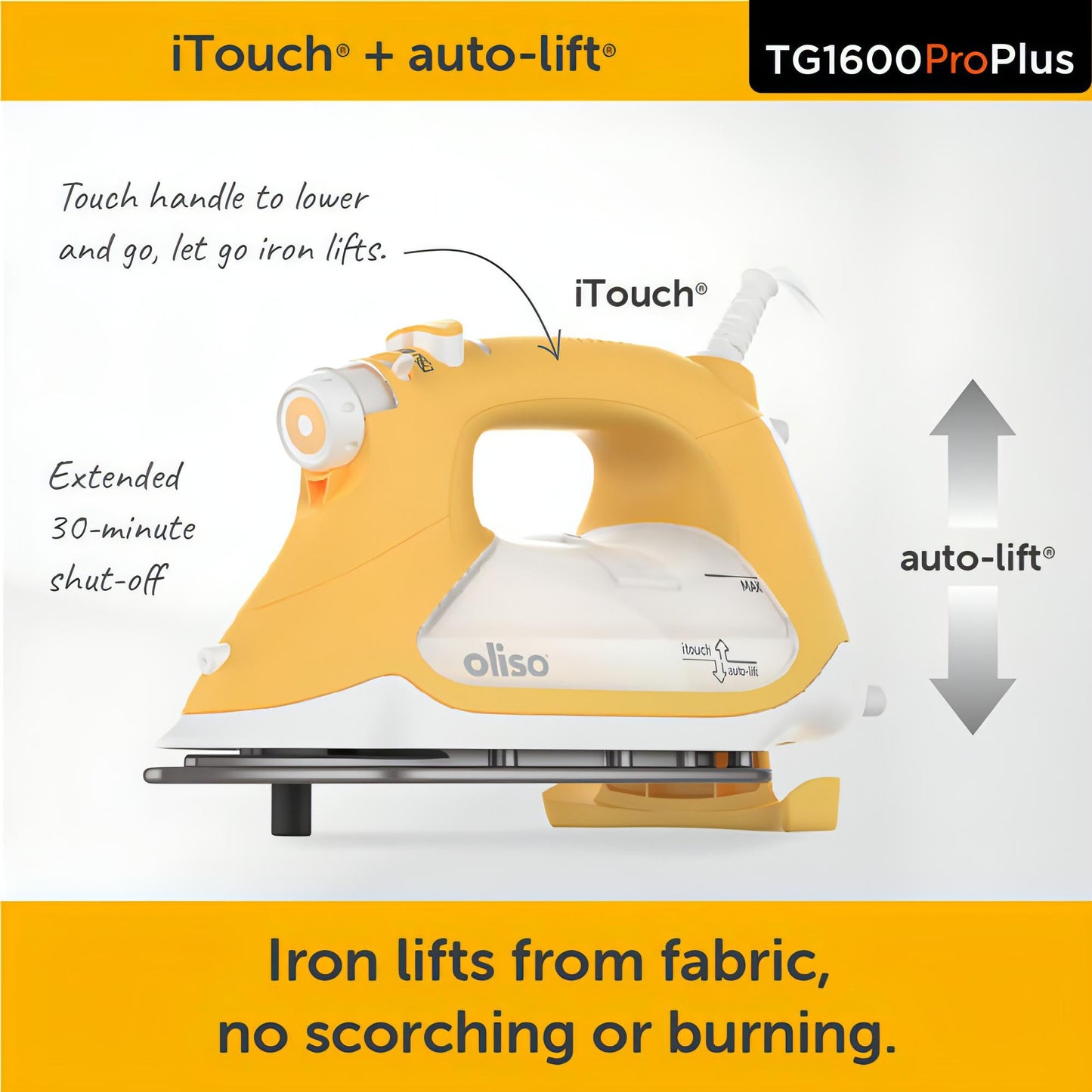 Oliso ProPlus Auto-lift Smart Iron TG1600 pro plus ** new model now with FREE MINI pressing board exclusive to Singer Studio ** - For general ironing, plus features for quilters and sewists