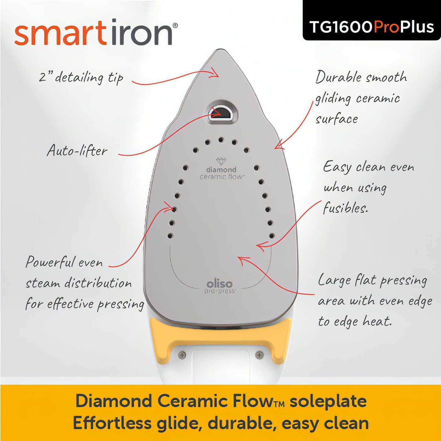 Oliso ProPlus Auto-lift Smart Iron TG1600 pro plus ** new model now with FREE MINI pressing board exclusive to Singer Studio ** - For general ironing, plus features for quilters and sewists