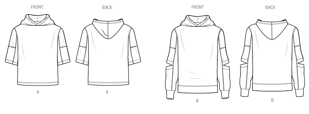 Simplicity S3012 sewing pattern envelope showing oversized hoodies