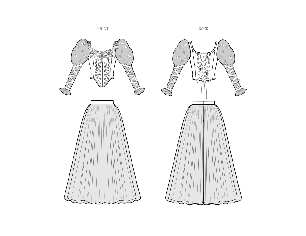 Simplicity S3029 sewing pattern envelope showing two-piece corset costume designs