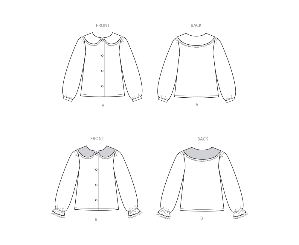 Simplicity S3077 sewing pattern envelope showing a girls' blouse with lace-trimmed Peter Pan collar