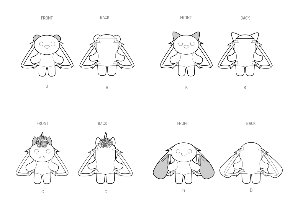 Simplicity S3090 sewing pattern envelope showing plush stuffed toys