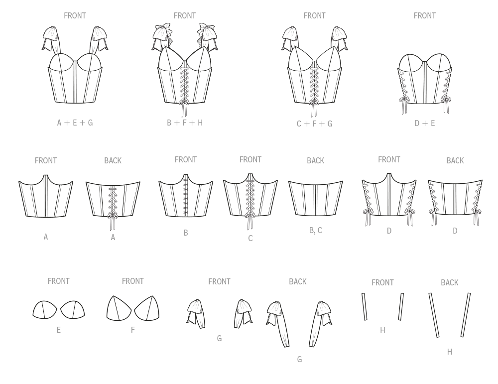 Simplicity S3095 sewing pattern envelope showing boned, lined corsets