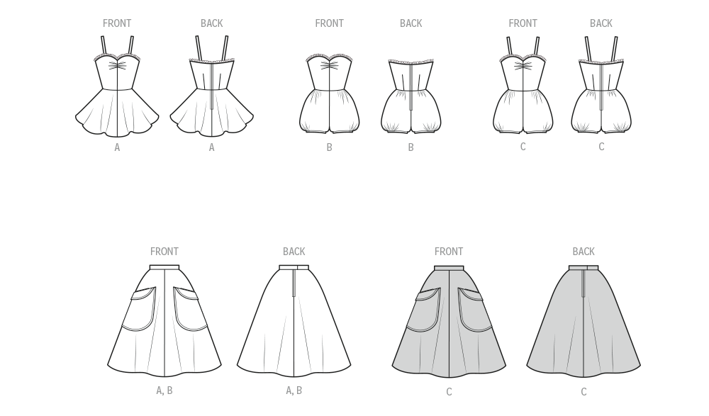 Simplicity S3151 sewing pattern envelope showing a 1950s style one-piece bathing suit and skirt