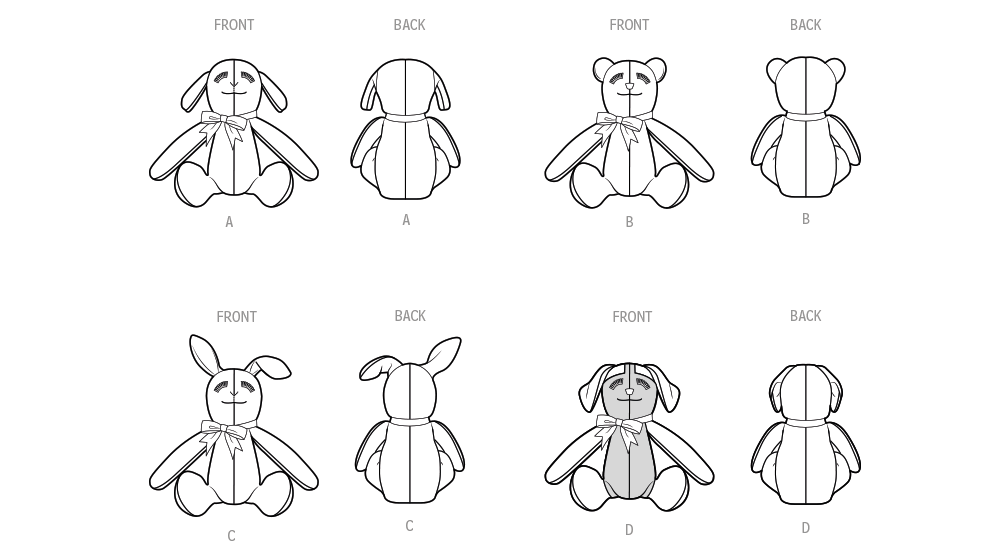 Simplicity S3157 pattern envelope showing stuffed toy characters