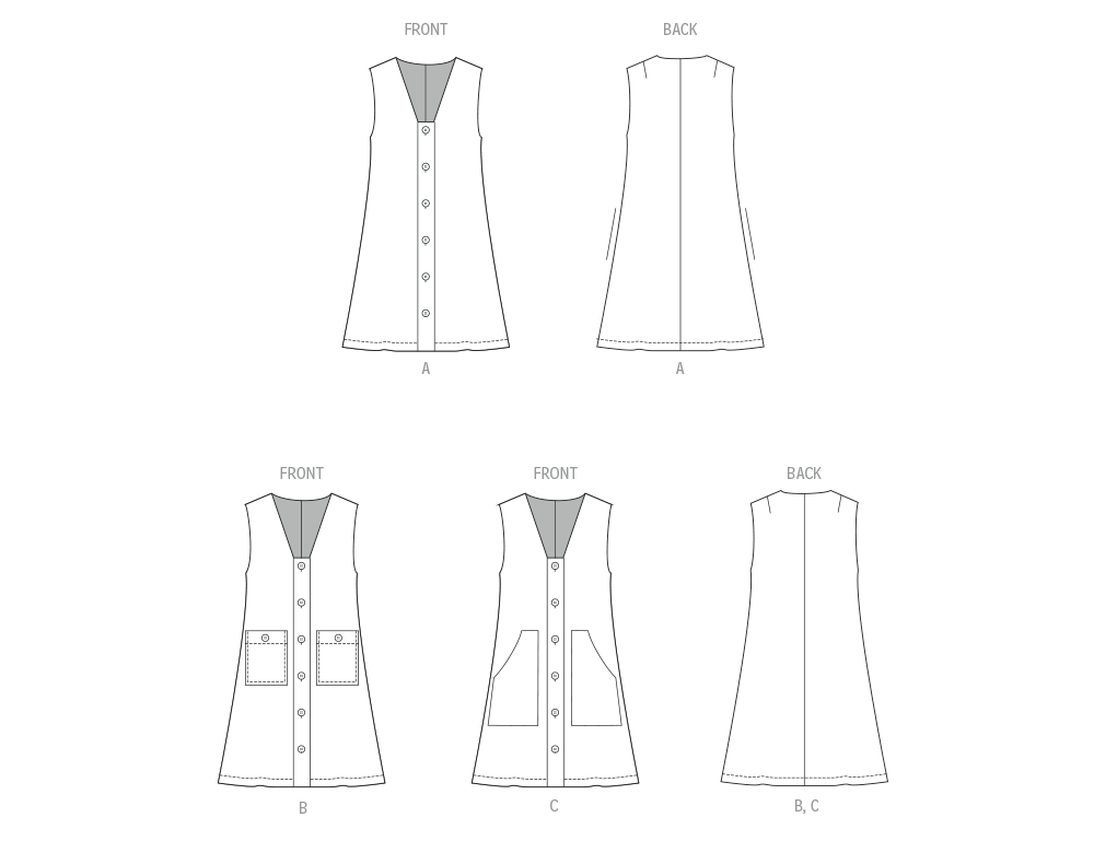 Simplicity S3164 pattern envelope showing a deep V-neck button front dress